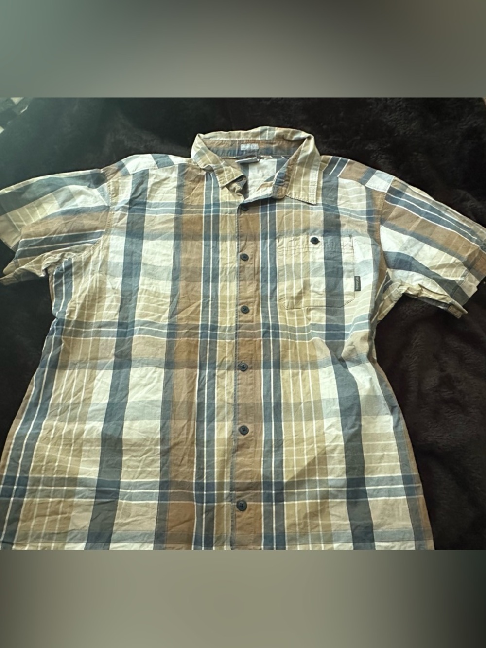 Columbia Boulder Ridge Gray Tan Blue  Plaid Short Sleeve Button Up Shirt Sz XXL